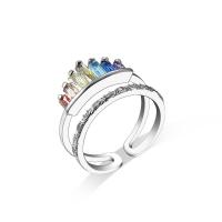 Cubic Zircon Brass Finger Ring, with Cubic Zirconia, Crown, platinum plated, Adjustable & fashion jewelry & for woman, multi-colored, Inner Approx 18mm 