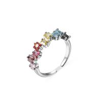 Cubic Zircon Brass Finger Ring, with Cubic Zirconia, platinum plated, Adjustable & fashion jewelry & for woman, multi-colored, Inner Approx 18mm 