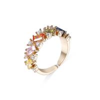Кубическое цирконовое латунное кольцо, Латунь, с кубический цирконий, плакирован золотом, Регулируемый & ювелирные изделия моды & Женский, разноцветный, внутренний диаметр:Приблизительно 18mm, продается PC