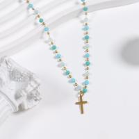 Kristall Halskette, 304 Edelstahl, mit Kristall, mit Verlängerungskettchen von 5cm, Kreuz, Vakuum-Ionen-Beschichtung, Modeschmuck & für Frau, keine, Länge:ca. 38 cm, verkauft von PC