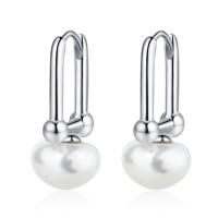 Brass Lever Back Earring, with Shell Pearl, fashion jewelry & for woman [