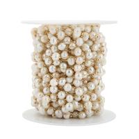 Chaîne de perles de pierre gemme, Acier inoxydable 304, avec perle d'eau douce cultivée, Placage ionique sous vide, DIY & normes différentes pour le choix, Vendu par m