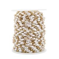 Edelstahl-Kettenschmuck, 304 Edelstahl, mit Kunststoff Perlen, Vakuum-Ionen-Beschichtung, DIY, goldfarben, 3.5mm,2.5mm, verkauft von m