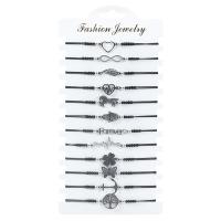 Fashion Zinc Alloy Bracelets, Knot Cord, with Zinc Alloy, handmade, 12 pieces & Unisex & adjustable, black Approx 6-30 cm 
