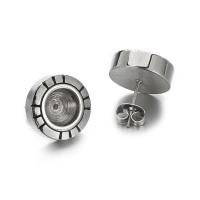 Stainless Steel Earring Stud Component, 304 Stainless Steel, Flat Round, Vacuum Ion Plating, DIY & blacken 14mm [