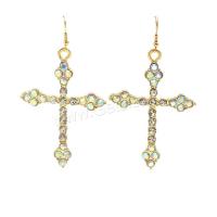 Zinc Alloy Rhinestone Drop Earring, Cross, gold color plated, fashion jewelry & for woman & with rhinestone 