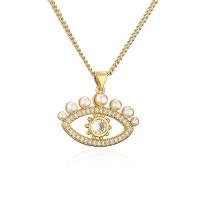 Cubic Zircon Micro Pave Brass Necklace, with Plastic Pearl, Evil Eye, plated, fashion jewelry & micro pave cubic zirconia, gold cm 
