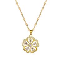 Titanium Steel Jewelry Necklace, 304 Stainless Steel, with Brass, Flower, real gold plated, micro pave cubic zirconia & for woman & hollow Approx 15.7 Inch [