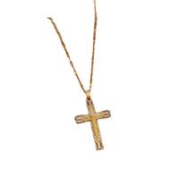 Titanium Steel Jewelry Necklace, with Brass, Cross, real gold plated, for woman & with rhinestone Approx 15.7 Inch 
