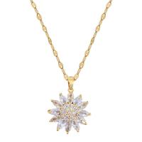 Cubic Zirconia Stainless Steel Necklace, 304 Stainless Steel, with Brass, with 2inch extender chain, Flower, real gold plated, micro pave cubic zirconia & for woman Approx 15.7 Inch 