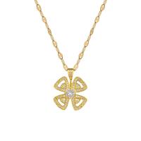Stainless Steel Jewelry Necklace, 304 Stainless Steel, with Brass, with 2inch extender chain, Geometrical Pattern, real gold plated, for woman & with rhinestone & hollow Approx 15.7 Inch 