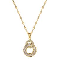 Cubic Zirconia Stainless Steel Necklace, 304 Stainless Steel, with Brass, with 2inch extender chain, Donut, real gold plated, micro pave cubic zirconia & for woman & hollow Approx 15.7 Inch 