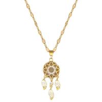 Stainless Steel Jewelry Necklace, 304 Stainless Steel, with Brass, with 2inch extender chain, Dream Catcher, real gold plated, for woman & with rhinestone & hollow Approx 15.7 Inch 