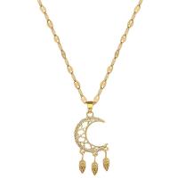 Stainless Steel Jewelry Necklace, 304 Stainless Steel, with Brass, with 2inch extender chain, Moon, gold color plated, for woman & with rhinestone & hollow Approx 15.7 Inch 