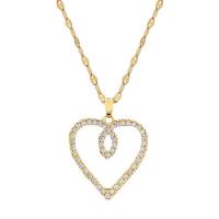 Cubic Zirconia Stainless Steel Necklace, 304 Stainless Steel, with Brass, with 2inch extender chain, Heart, gold color plated, micro pave cubic zirconia & for woman & hollow Approx 15.7 Inch 