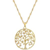 Cubic Zirconia Stainless Steel Necklace, 304 Stainless Steel, with Brass, with 2inch extender chain, Tree, gold color plated, micro pave cubic zirconia & for woman & hollow Approx 15.7 Inch 