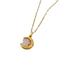 Titanium Steel Jewelry Necklace, with Resin, with 2inch extender chain, Rabbit, Vacuum Ion Plating, fashion jewelry & for woman Approx 15.7 Inch [