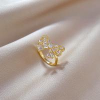 Cubic Zirconia Micro Pave Brass Finger Ring, Bowknot, real gold plated, adjustable & micro pave cubic zirconia & for woman 