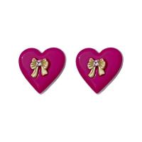 Cubic Zirconia Micro Pave Brass Earring, with Acrylic, Heart, real gold plated, fashion jewelry & micro pave cubic zirconia & for woman, pink [