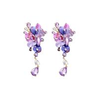 Zinc Alloy Rhinestone Drop Earring, fashion jewelry & for woman & with rhinestone, purple 