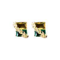 Cubic Zirconia Pendiente Brass Micro Pave, metal, Joyería & micro arcilla de zirconia cúbica & para mujer, verde, 21x14mm, Vendido por Par[