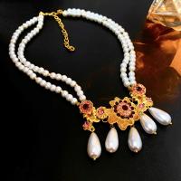 Plastic Pearl Necklace, Zinc Alloy, with Plastic Pearl, fashion jewelry & for woman & with rhinestone, white Approx 49 cm 