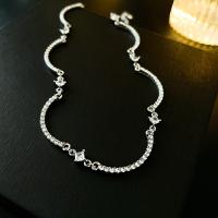 Cubic Zircon Micro Pave Brass Necklace, fashion jewelry & micro pave cubic zirconia & for woman & with rhinestone, silver color Approx 38.8 cm [