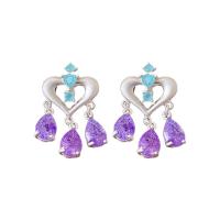 Cubic Zirconia Micro Pave Brass Earring, Heart, fashion jewelry & micro pave cubic zirconia & for woman, silver color [