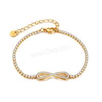 Stainless Steel Chain Bracelets, 304 Stainless Steel, with 5.5cm extender chain, Vacuum Ion Plating, fashion jewelry & micro pave cubic zirconia & for woman, golden cm [