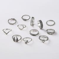 Zinc Set anillo de aleación, aleación de zinc, chapado en color de plata, 12 piezas & Joyería & para mujer, plateado, Vendido por Set[