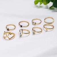 Zinc Alloy Ring Set, silver color plated, 8 pieces & fashion jewelry & for woman & enamel & with rhinestone, golden [