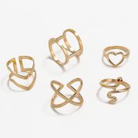 Zinc Set anillo de aleación, aleación de zinc, chapado en color dorado, 5 piezas & Joyería & para mujer & con diamantes de imitación, dorado, Vendido por Set[
