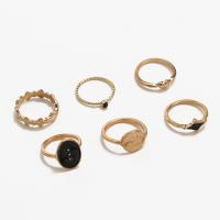 Zinc Set anillo de aleación, aleación de zinc, chapado en color dorado, 6 piezas & Joyería & para mujer & esmalte & con diamantes de imitación, dorado, Vendido por Set[