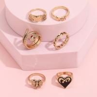 Zinc Alloy Ring Set, plated, 6 pieces & fashion jewelry & for woman & enamel & with rhinestone [