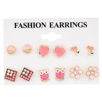 Enamel Zinc Alloy Stud Earring, gold color plated, fashion jewelry & for woman & with rhinestone, mixed colors, 10-20mm 