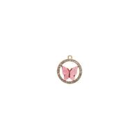 Zinc Alloy Rhinestone Pendants, with Acrylic, Flat Round, gold color plated, DIY & with rhinestone & hollow Approx [