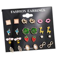 Plastic Pearl Zinc Alloy Earring, with Plastic Pearl, gold color plated, fashion jewelry & micro pave cubic zirconia & for woman & enamel, mixed colors, 10-20mm 