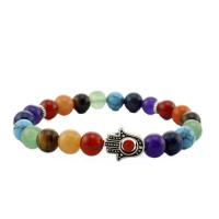 Gemstone Bracelets, Natural Stone, with Zinc Alloy, Hand, antique silver color plated, Unisex, multi-colored Approx 18 cm 