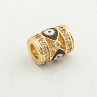 Perles de mauvais œil mode, Argent sterling 925, pilier, Placage de couleur d'or, DIY & pavé de micro zircon & creux Environ 0.4mm, Vendu par PC