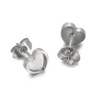 Stainless Steel Earring Stud Component, 304 Stainless Steel, Heart, DIY, original color, 8mm 