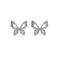 Zinc Alloy Rhinestone Stud Earring, Butterfly, plated, fashion jewelry & for woman [