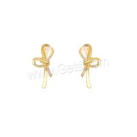 Boucles d'oreilles en laiton zircon cubique, avec zircon cubique, Noeud papillon, Placage de couleur d'or, bijoux de mode & pour femme, couleurs mélangées Vendu par paire