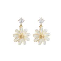 Brass Drop Earring, with Cubic Zirconia, Flower, gold color plated, fashion jewelry & for woman, mixed colors 