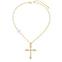 Rhinestone Zinc Alloy Necklace, with 8CM extender chain, Cross, gold color plated, fashion jewelry & for woman & with rhinestone, mixed colors Approx 46 cm 