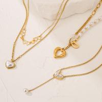 Fashion Multi Layer Necklace, Titanium Steel, with Plastic Pearl, with 5cm extender chain, plated, fashion jewelry & multilayer golden cm 