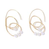Iron Drop Earring, with Plastic Pearl, gold color plated, fashion jewelry & for woman 