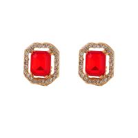 Zinc alliage strass Stud Earring, alliage de zinc, avec Acrylique, bijoux de mode & pour femme & avec strass, rouge Vendu par paire
