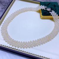 Ожерелье из пресноводных жемчуг на латунной цепочке, Пресноводные жемчуги, ювелирные изделия моды & многослойный & Женский, белый, 3-4mm, длина:Приблизительно 37 см, продается PC