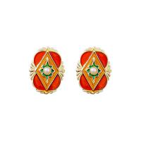 Plastic Pearl Zinc Alloy Earring, with Plastic Pearl, fashion jewelry & for woman & enamel, red 
