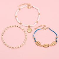 Zinc Alloy Anklet, with Seedbead & Plastic Pearl, with 5cm extender chain, gold color plated, three pieces & fashion jewelry & for woman, golden 